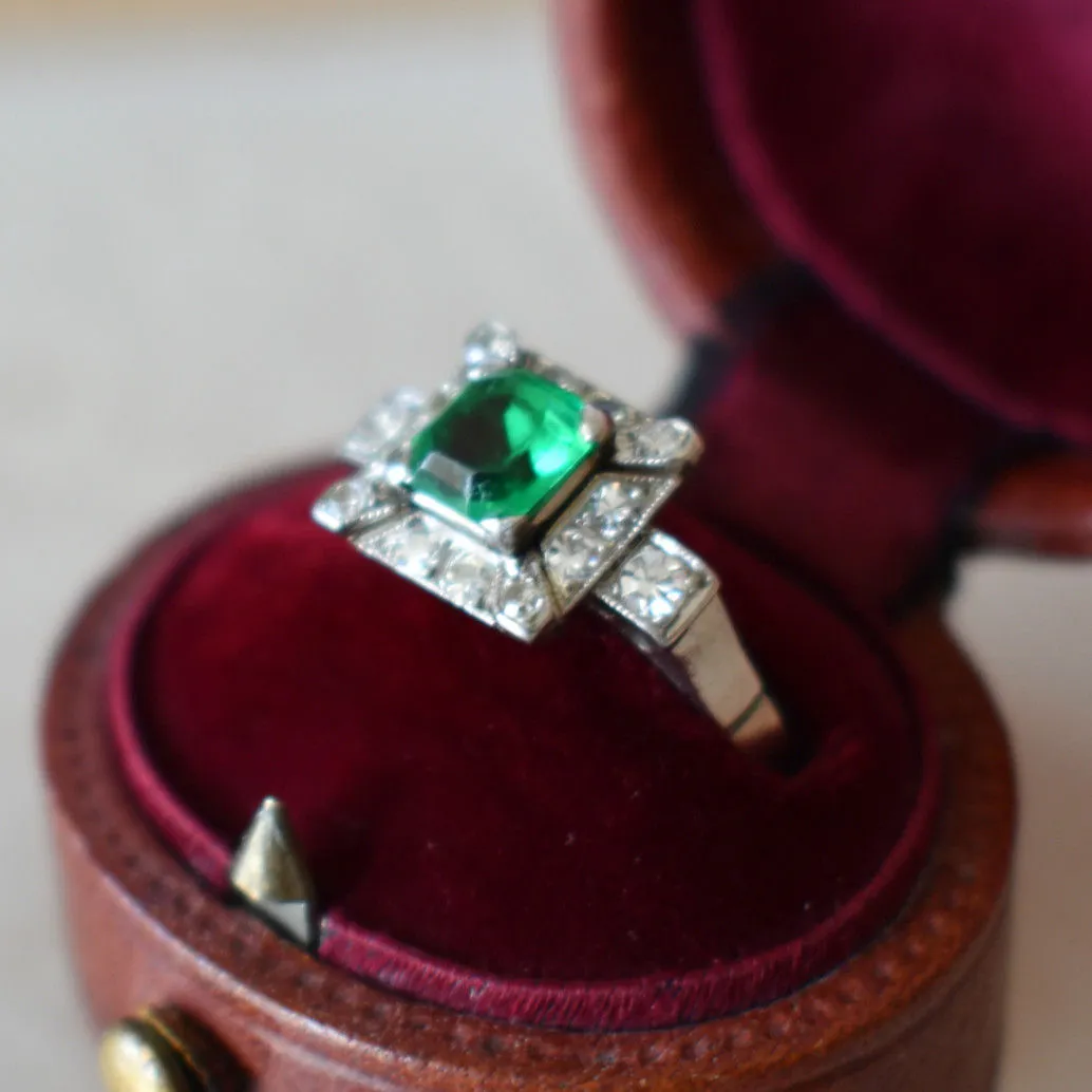 Bague art déco or blanc émeraude diamants sold by 58 Facettes product image thumbnail 3