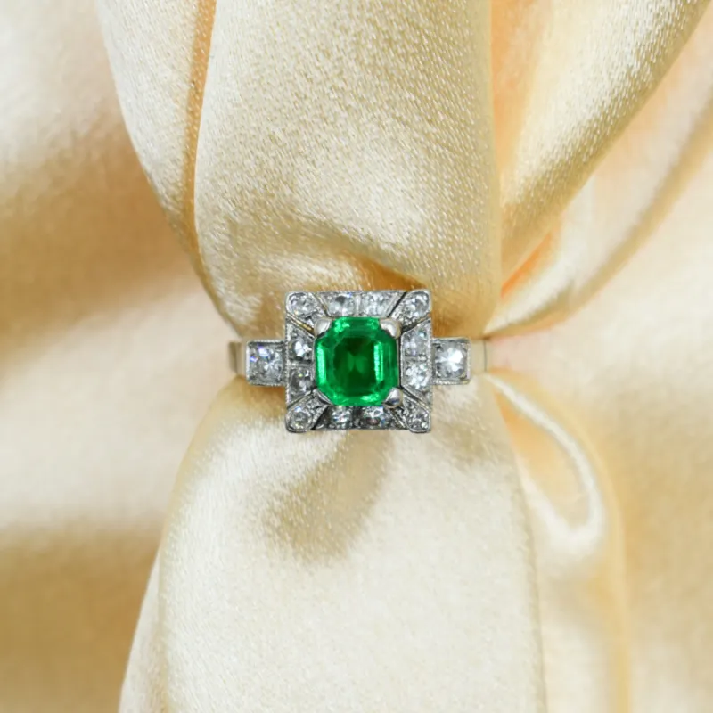 Bague art déco or blanc émeraude diamants sold by 58 Facettes