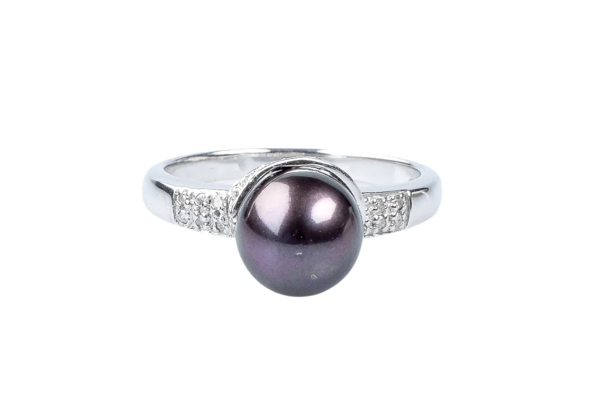 Bague diamant perle de Tahiti en or blanc 18 carats sold by 58 Facettes