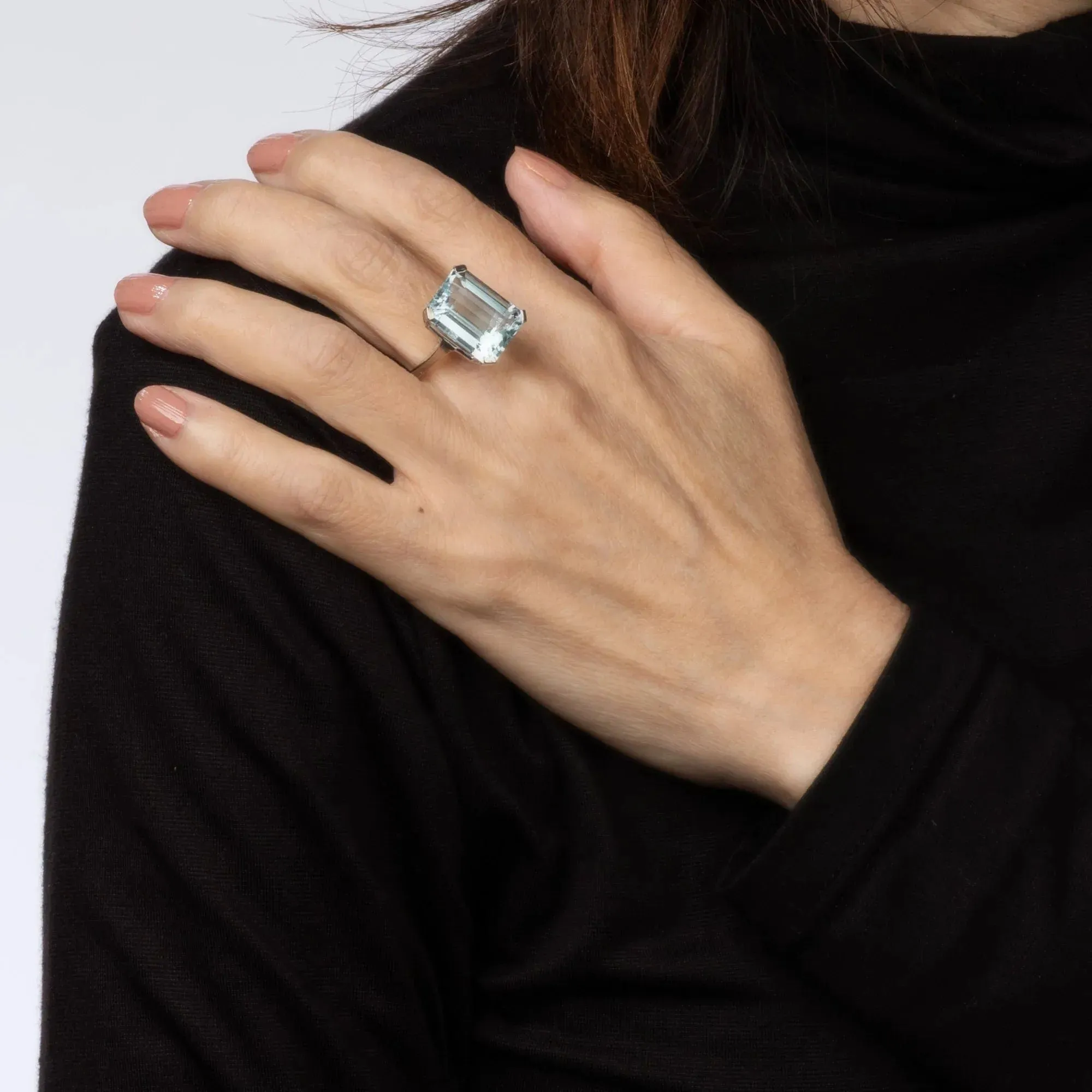 Bague aigue-marine 12ct or blanc taille émeraude sold by 58 Facettes product image thumbnail 2