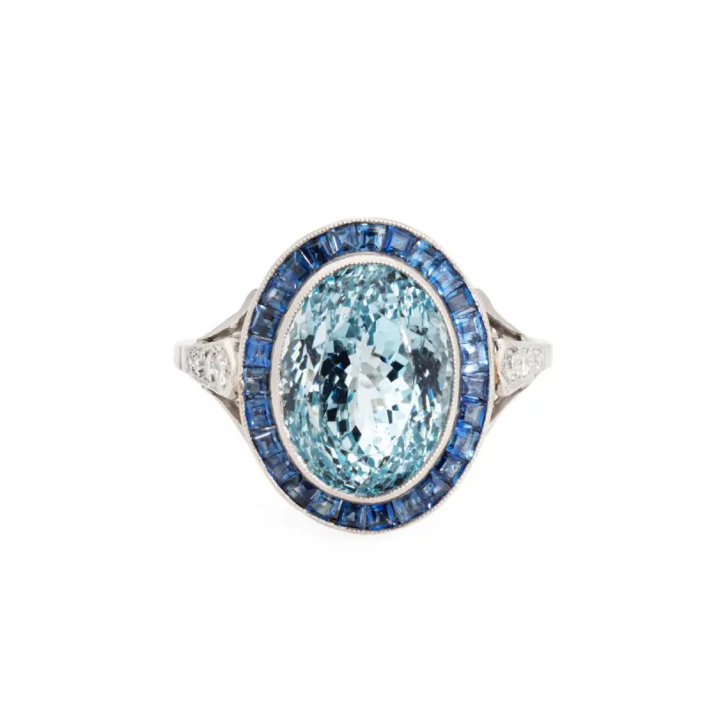 Bague Aigue-Marine Saphir Platine Diamant sold by 58 Facettes
