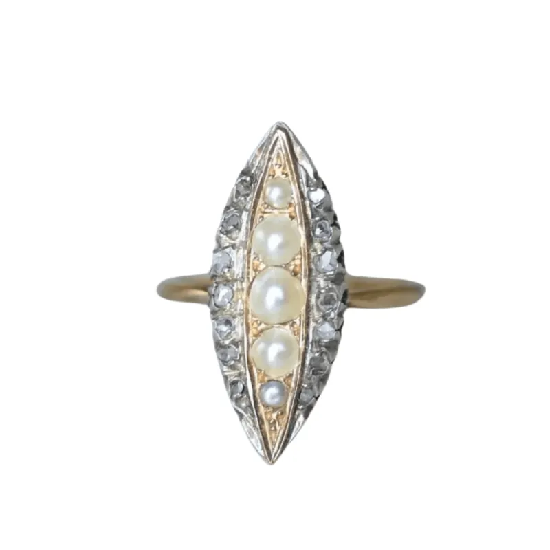 Bague marquise perles et diamants sold by 58 Facettes