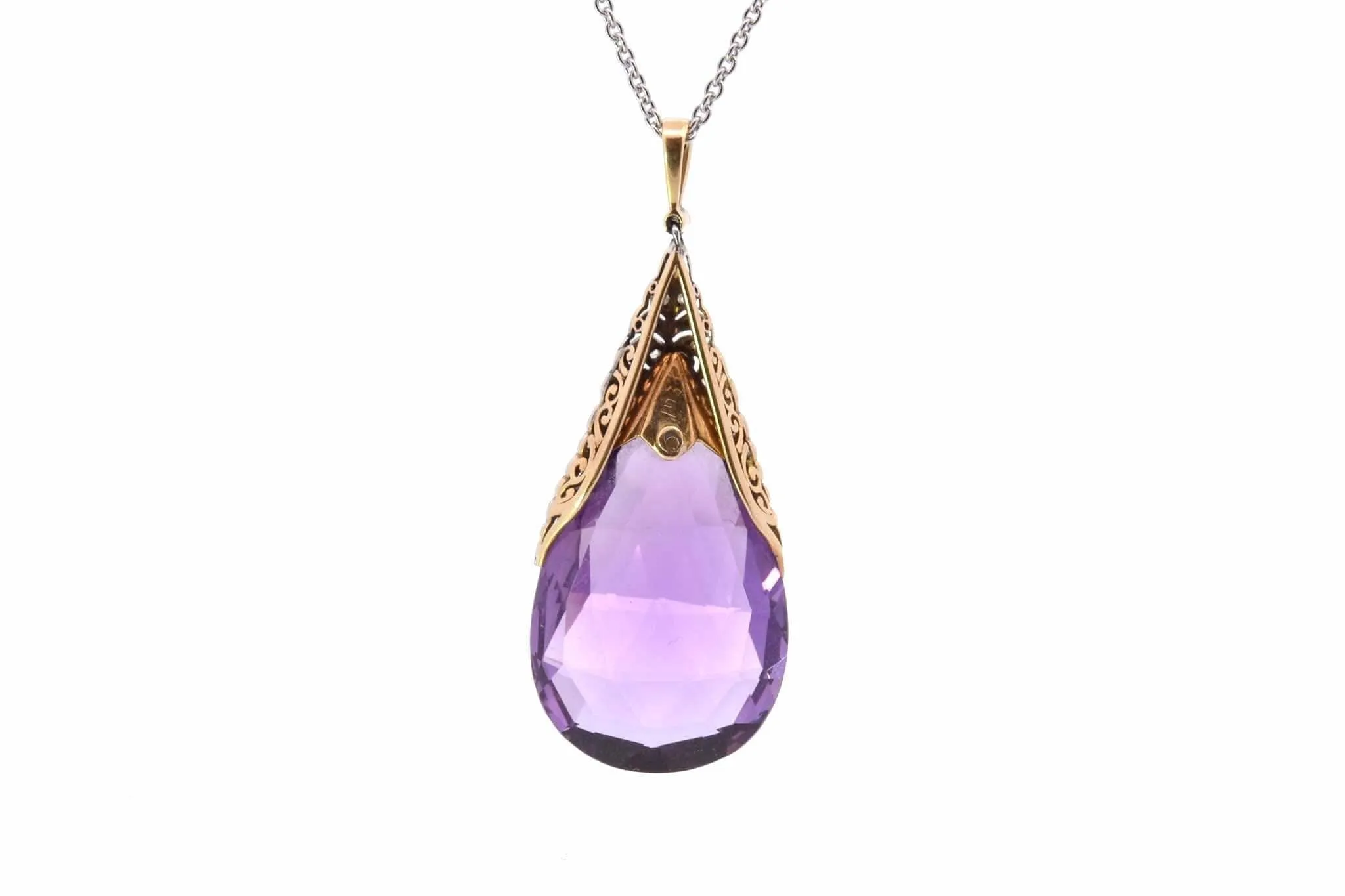 Pendentif ancien 1900 améthyste et diamants en or et platine sold by 58 Facettes product image thumbnail 3