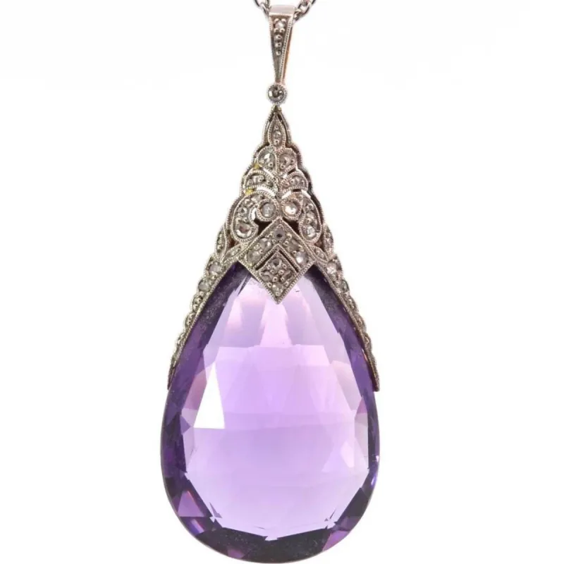 Pendentif ancien 1900 améthyste et diamants en or et platine sold by 58 Facettes