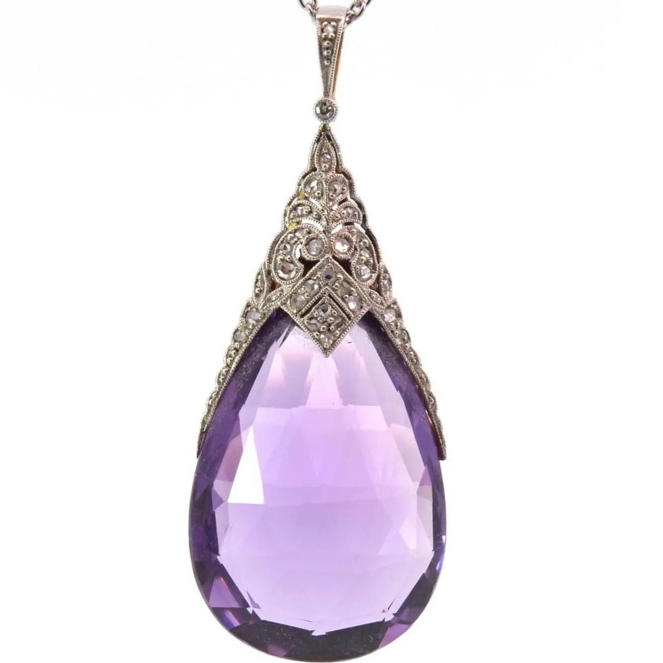 Pendentif ancien 1900 améthyste et diamants en or et platine sold by 58 Facettes
