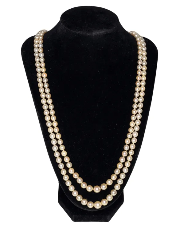 Grand Collier double rang 194 Perles de culture fermoir or et Diamants 64 cm sold by 58 Facettes