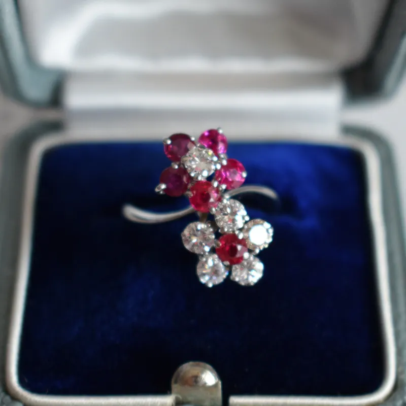 Bague toi et moi or blanc rubis diamants sold by 58 Facettes