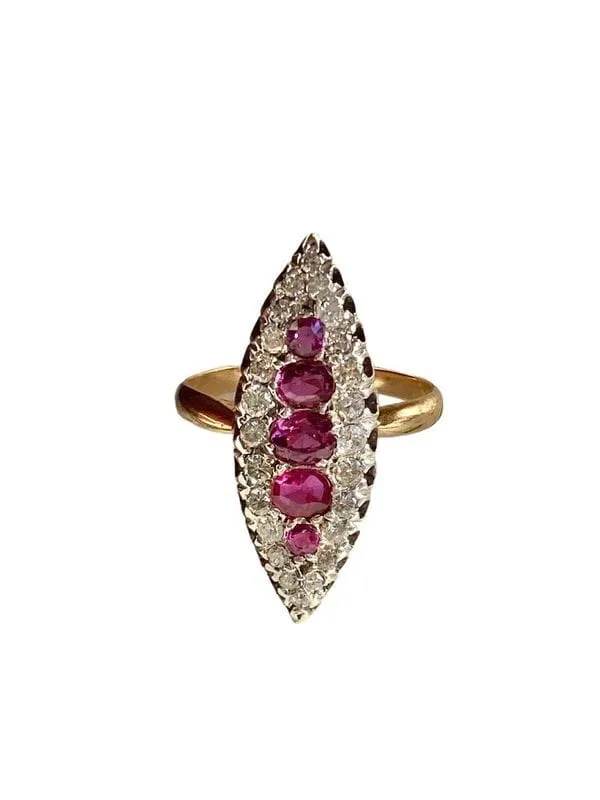 Bague Marquise 2 ors Rubis Diamants sold by 58 Facettes
