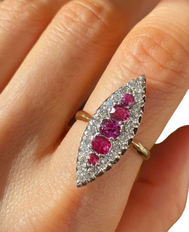 Bague Marquise 2 ors Rubis Diamants sold by 58 Facettes product image thumbnail 2