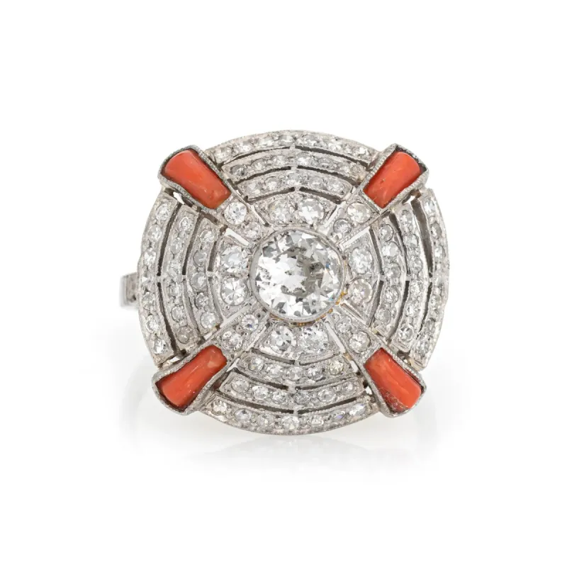 art déco diamond coral Ring sold by 58 Facettes