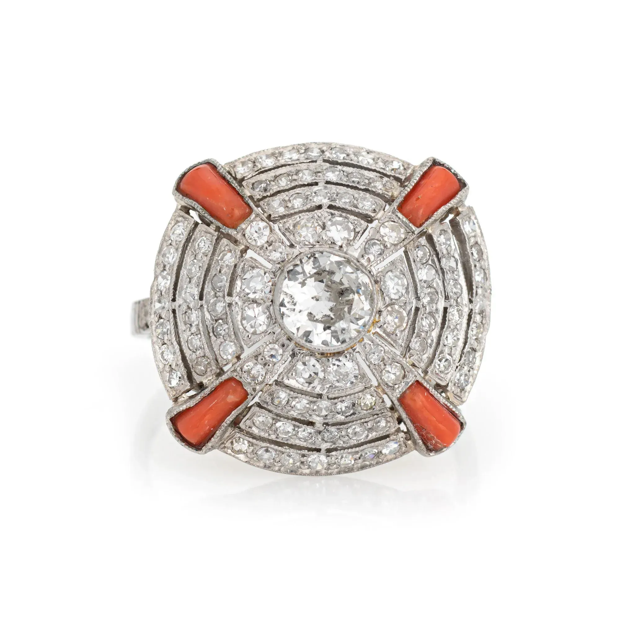 art déco diamond coral Ring sold by 58 Facettes