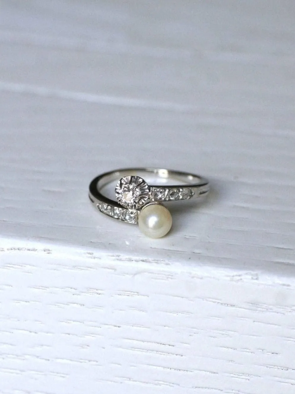 Bague toi et moi perle fine et diamants sold by 58 Facettes product image thumbnail 2