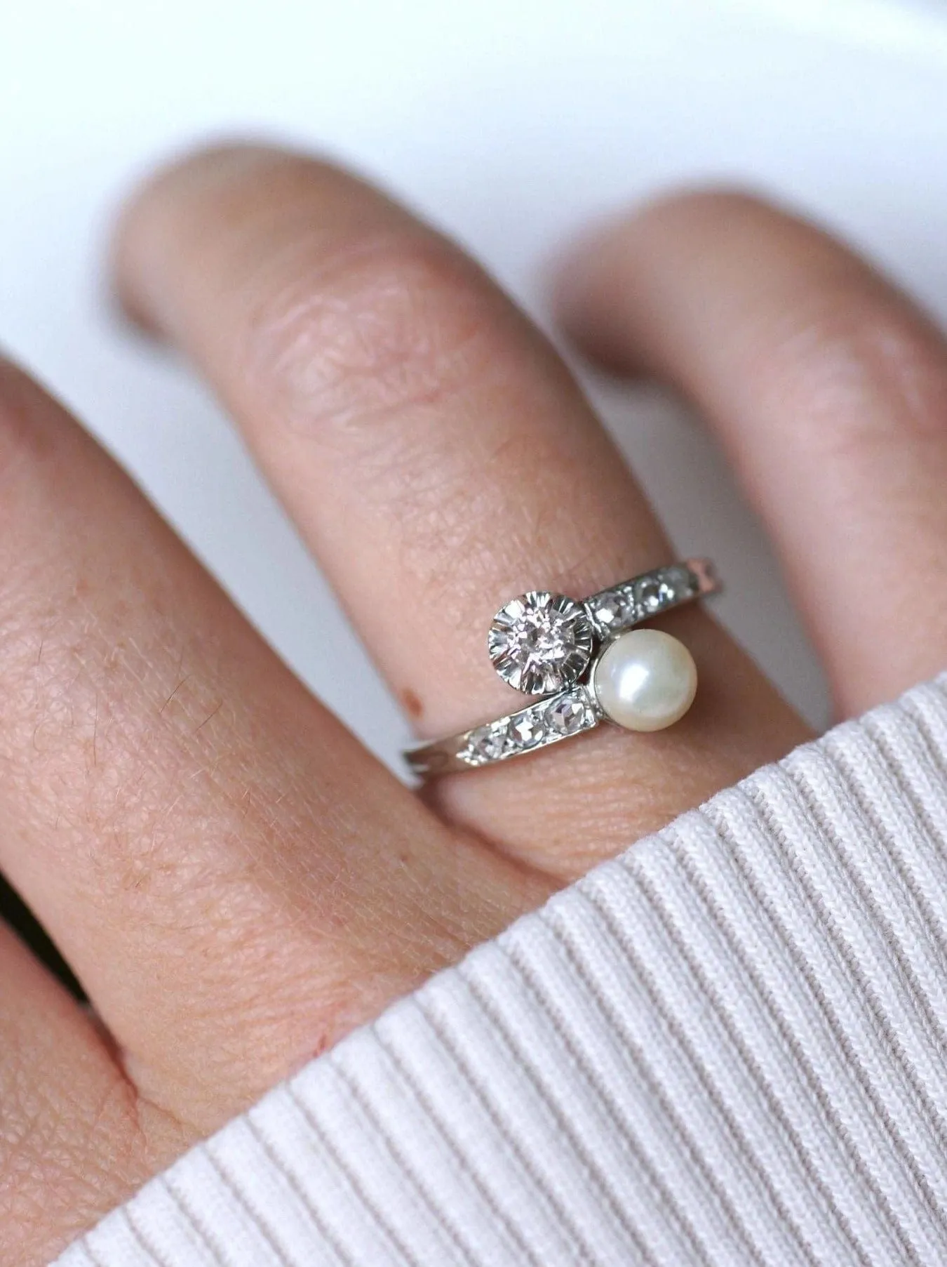 Bague toi et moi perle fine et diamants sold by 58 Facettes product image thumbnail 3