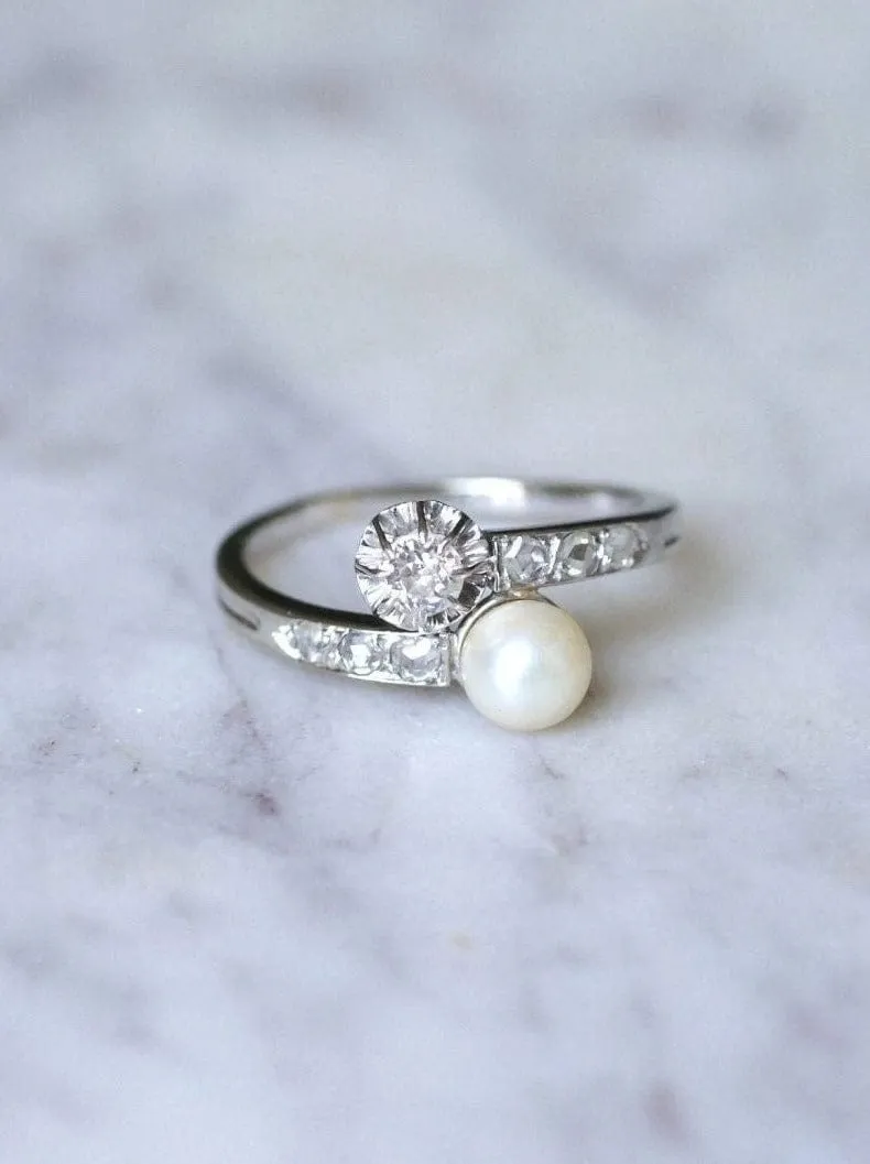 Bague toi et moi perle fine et diamants sold by 58 Facettes product image thumbnail 4
