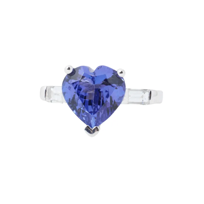 Bague Tanzanite Coeur Or Blanc Diamants Baguette sold by 58 Facettes