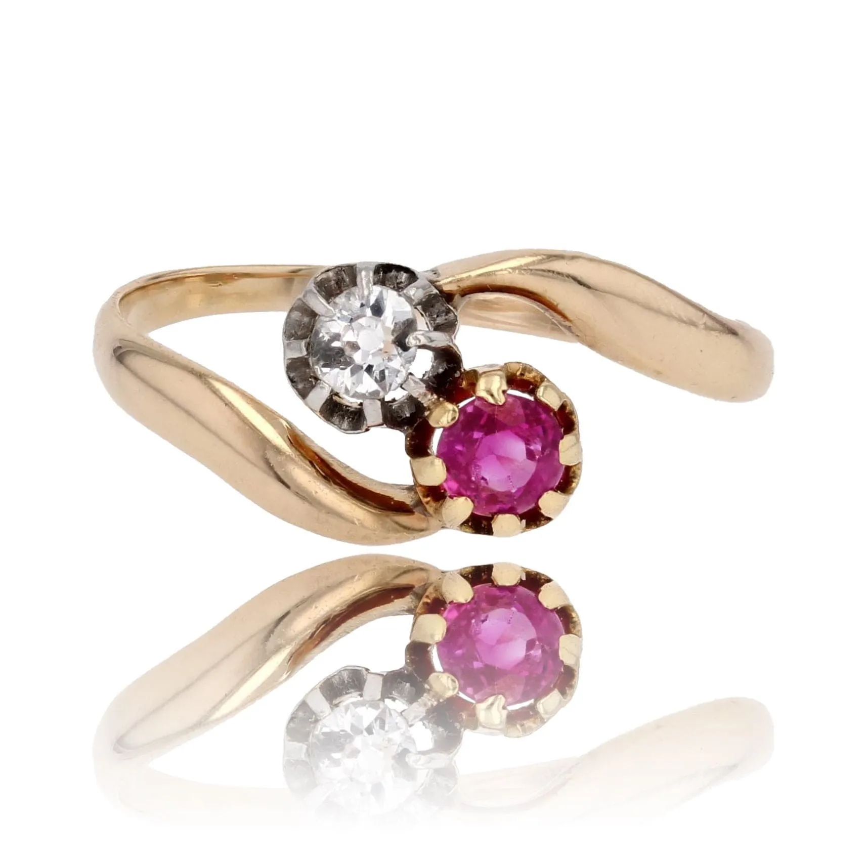 Bague Toi et Moi rubis diamant or jaune sold by 58 Facettes