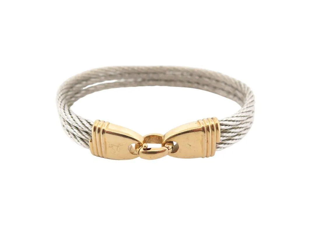 vintage bracelet FRED force 10 cable 24 cm acier et or jaune 18k sold by 58 Facettes
