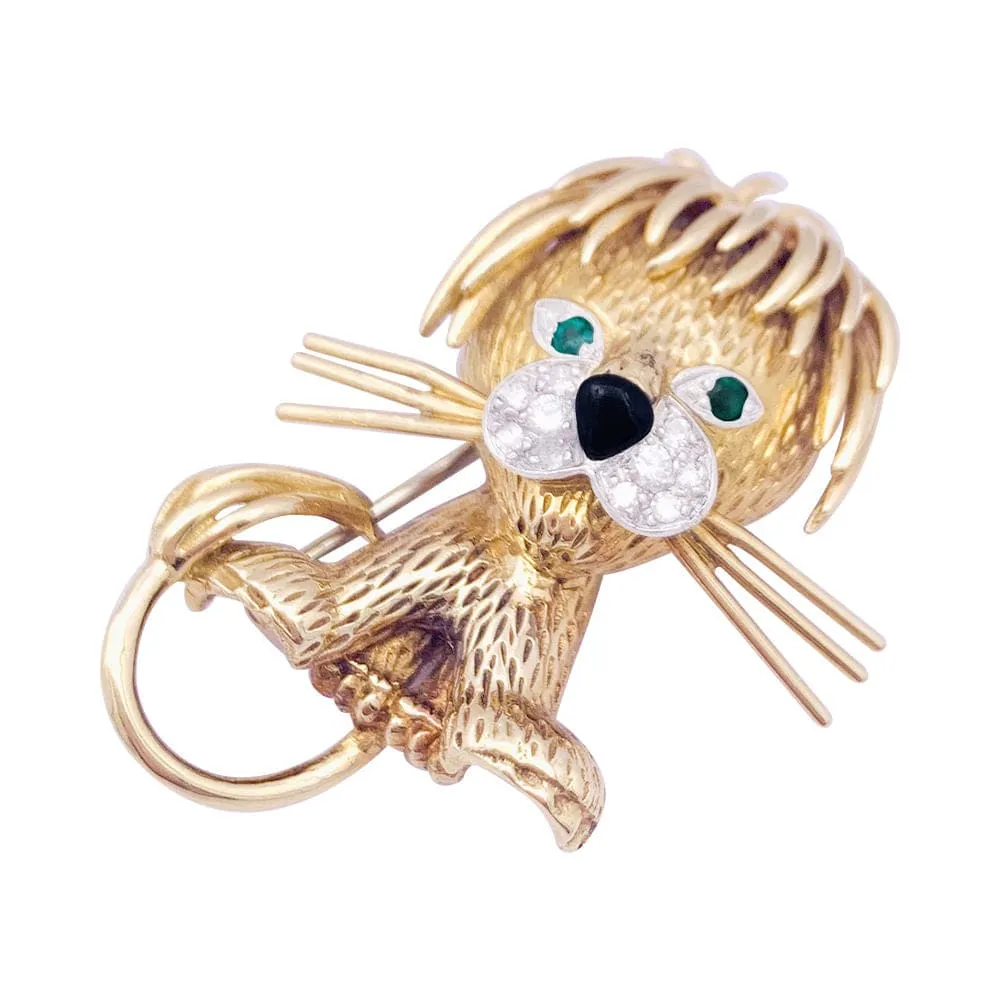 Broche Van Cleef & Arpels, "Lion ébouriffé", en or jaune, diamants, émeraudes et émail. sold by 58 Facettes product image thumbnail 3