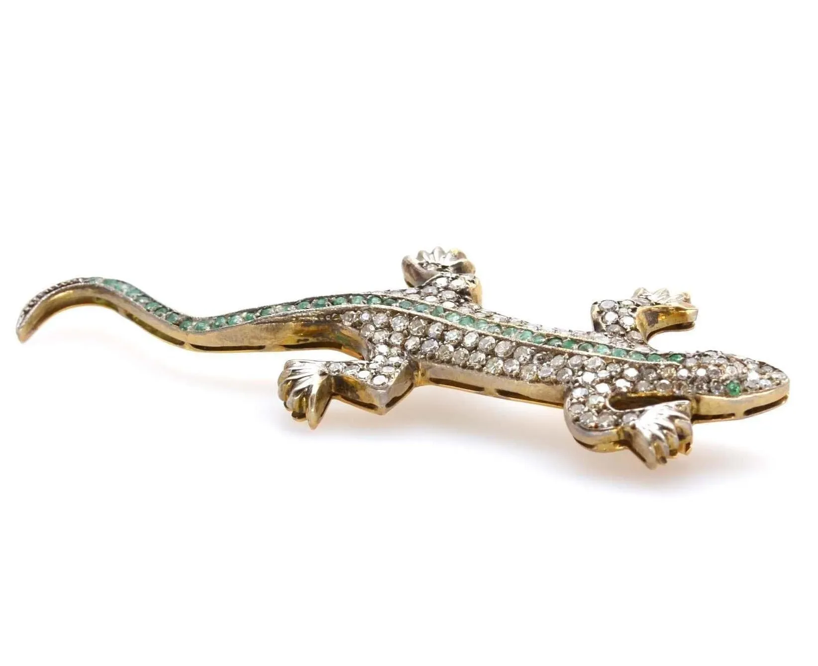 Broche lézard émeraudes et diamants en argent et or 18k sold by 58 Facettes