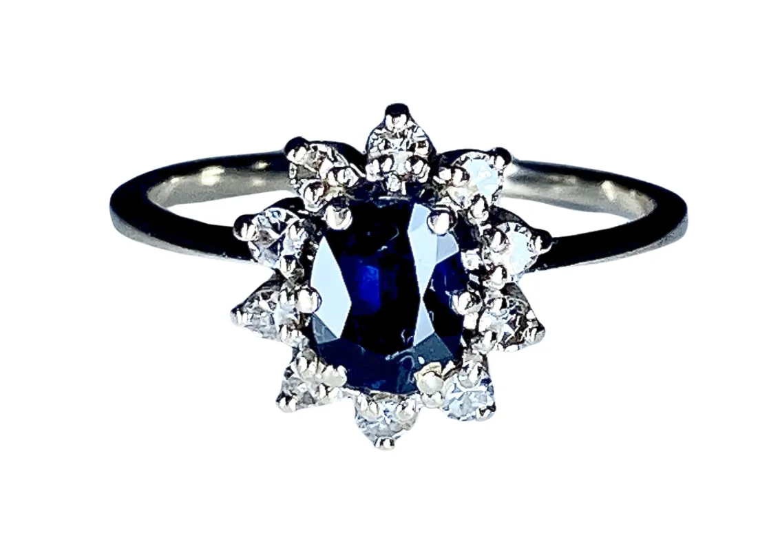 Bague or blanc saphir et diamants sold by 58 Facettes