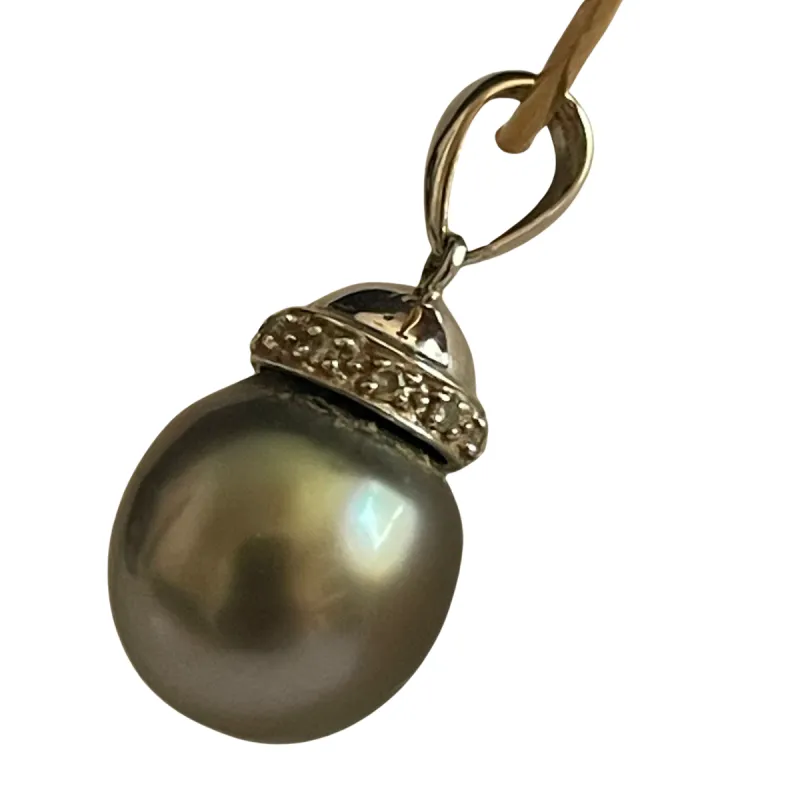 Pendentif or blanc diamant perle grise naturelle sold by 58 Facettes
