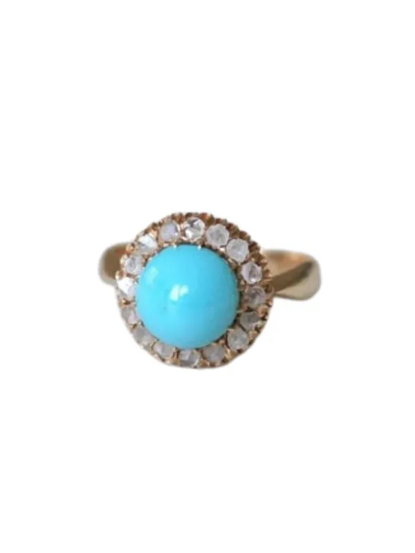 Bague Marguerite turquoise entourage diamants sold by 58 Facettes