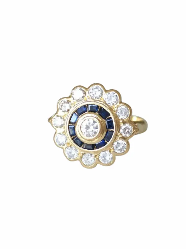 Bague Marguerite style Art Déco diamants saphirs sold by 58 Facettes