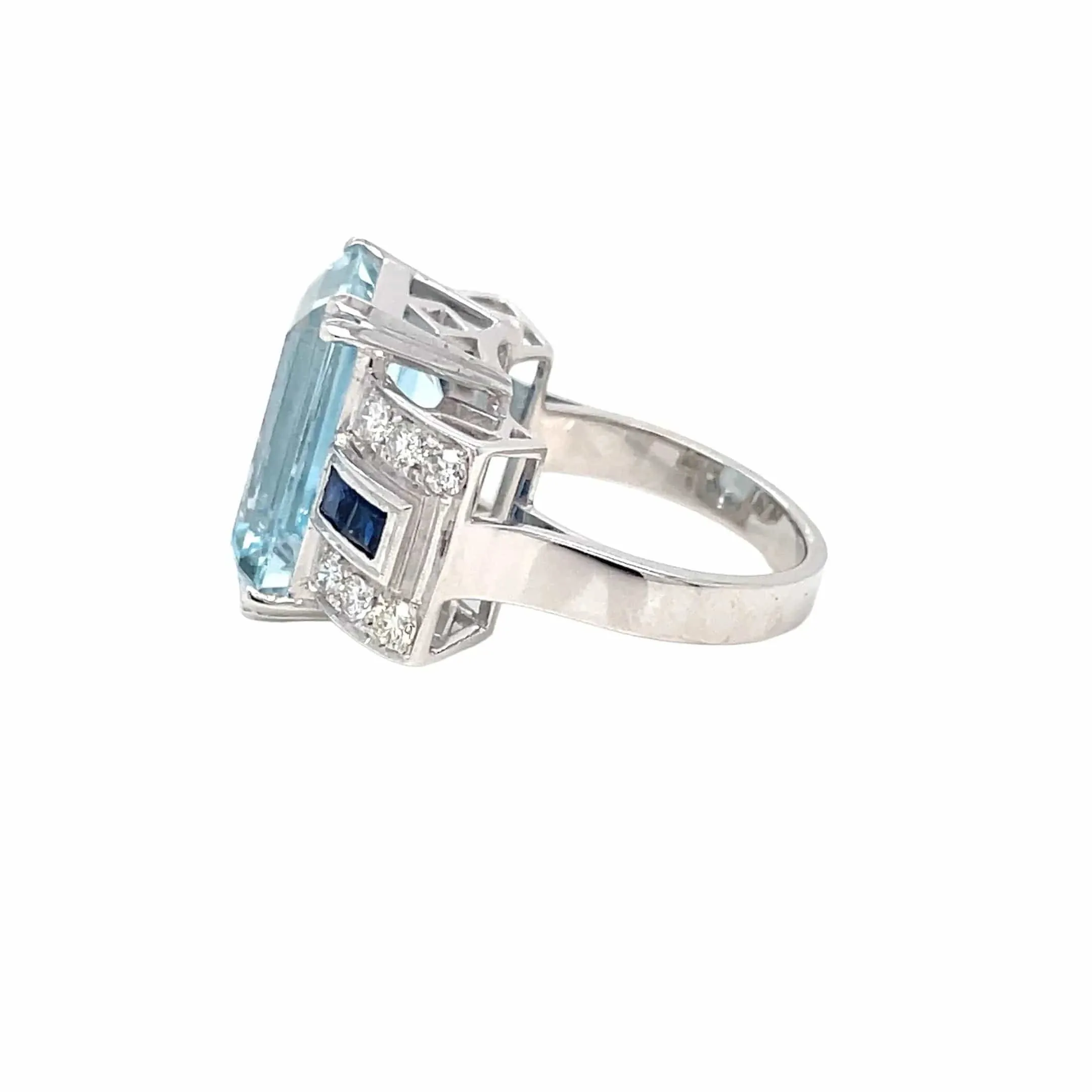 Bague Art Déco en Or Saphir Diamant Aigue-Marine 12 Carats sold by 58 Facettes product image thumbnail 4