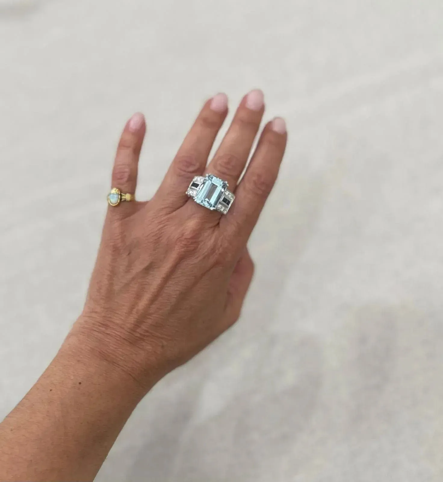 Bague Art Déco en Or Saphir Diamant Aigue-Marine 12 Carats sold by 58 Facettes product image thumbnail 2