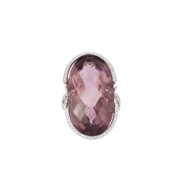 Bague Halo Or blanc Diamants Tourmaline sold by 58 Facettes
