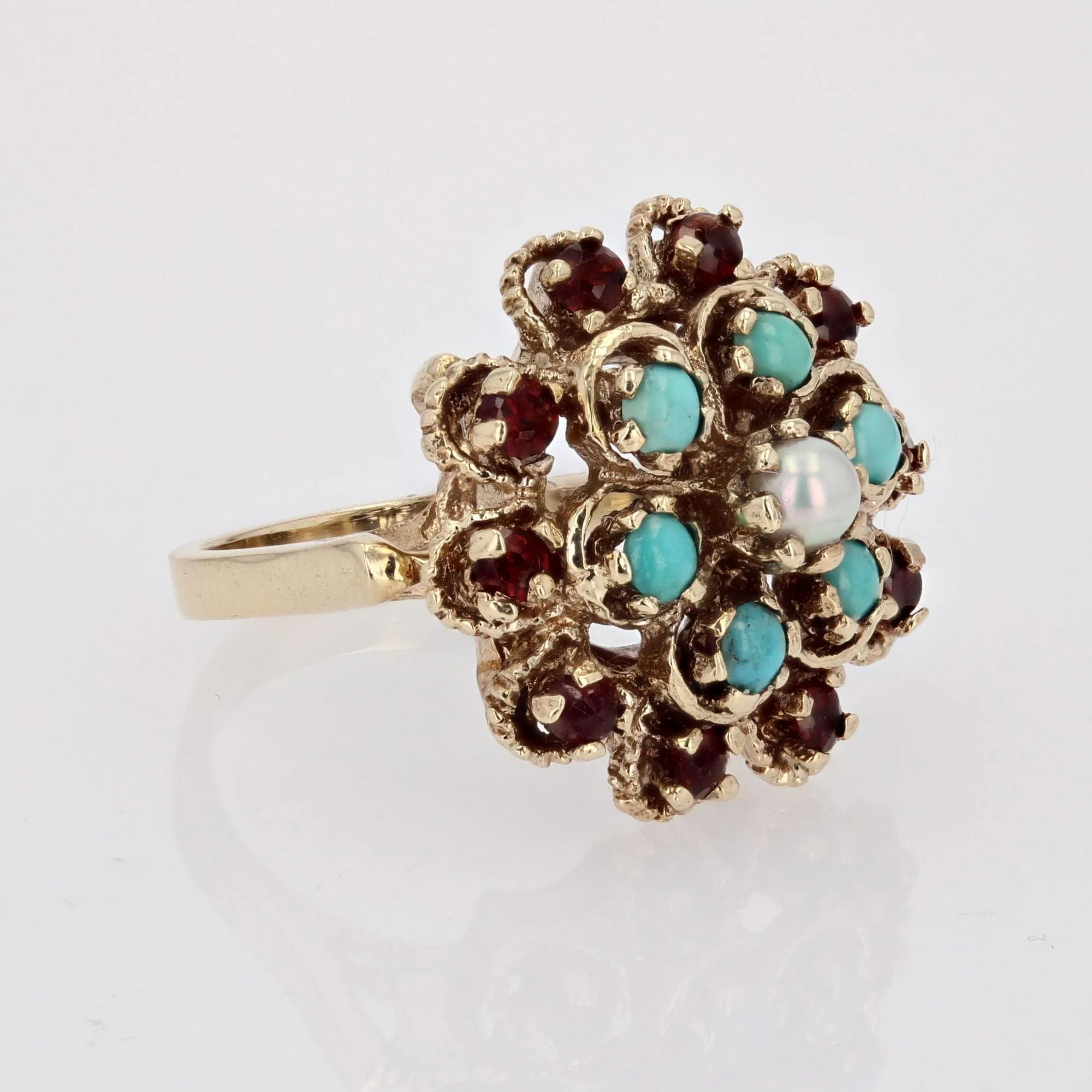 Bague fleur or jaune citrines turquoises perles sold by 58 Facettes product image thumbnail 4