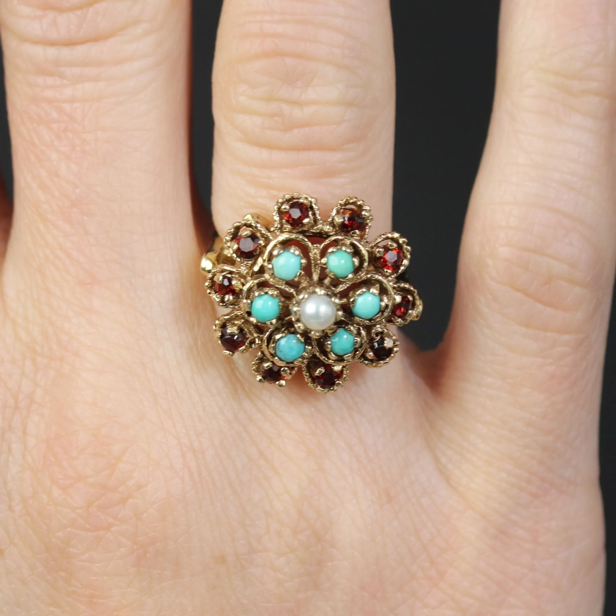 Bague fleur or jaune citrines turquoises perles sold by 58 Facettes product image thumbnail 5
