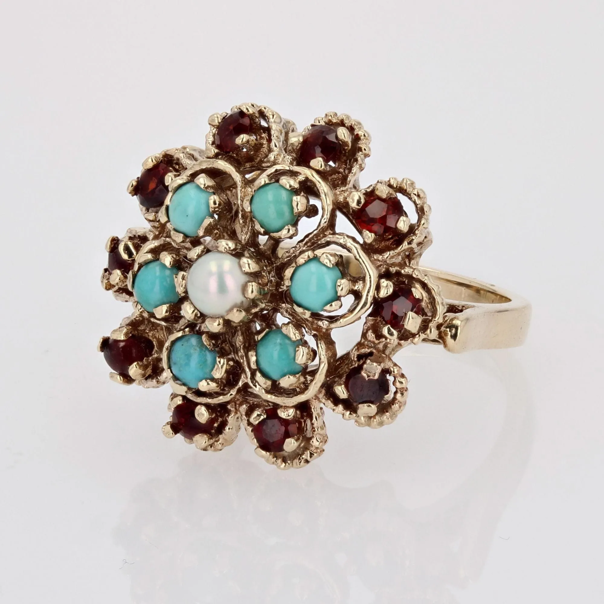 Bague fleur or jaune citrines turquoises perles sold by 58 Facettes product image thumbnail 3
