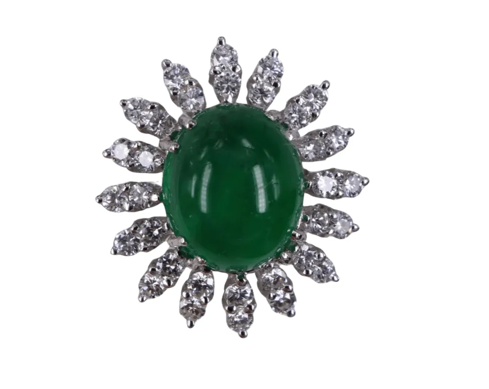 Bague Émeraude Cabochon Ovale et Diamants en or blanc sold by 58 Facettes