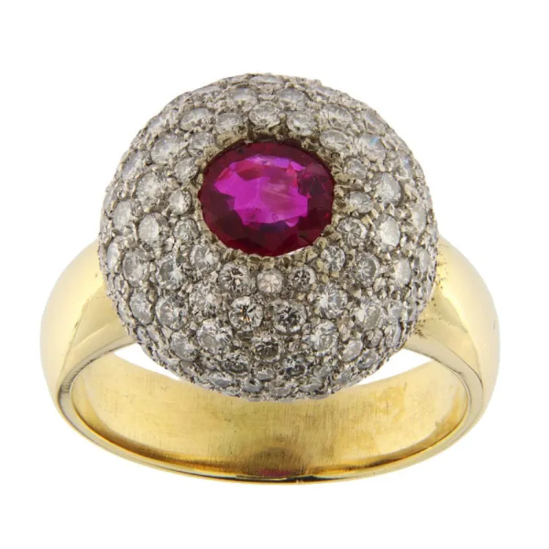 Bague or jaune rubis pavage diamants sold by 58 Facettes