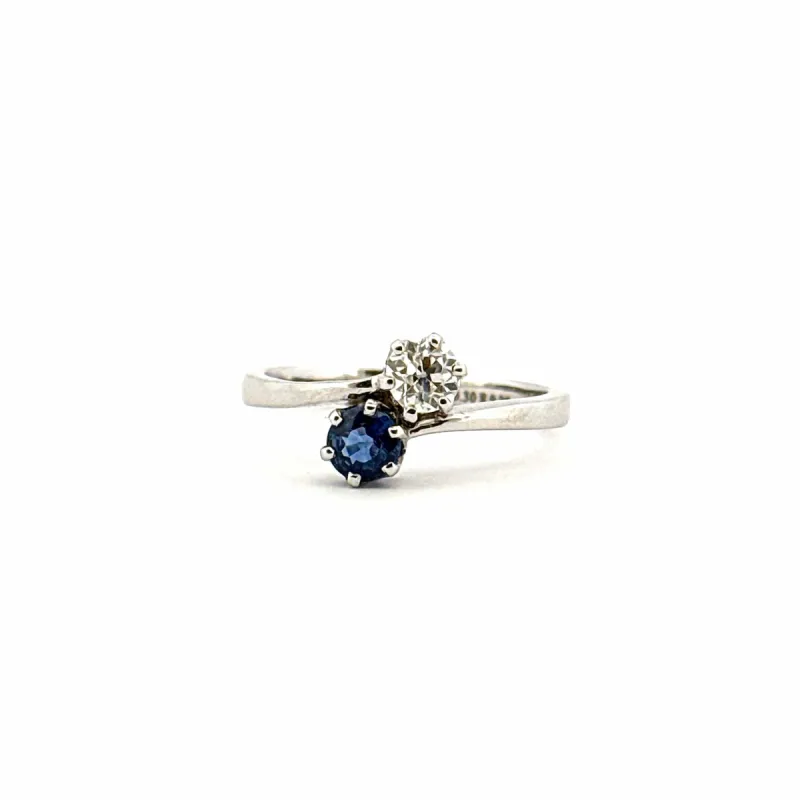 Bague Toi et Moi en or blanc 18 carats diamant et saphir sold by 58 Facettes