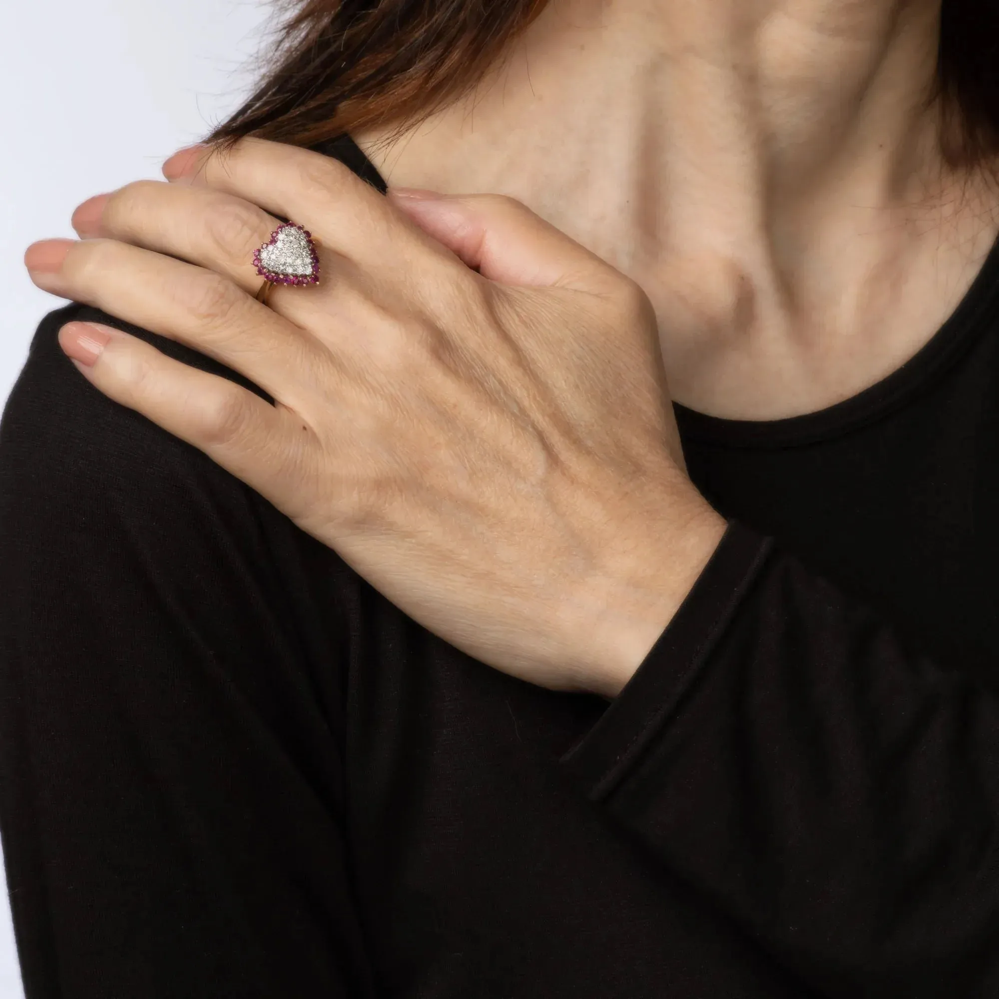 Bague coeur pavé diamants rubis sold by 58 Facettes product image thumbnail 2