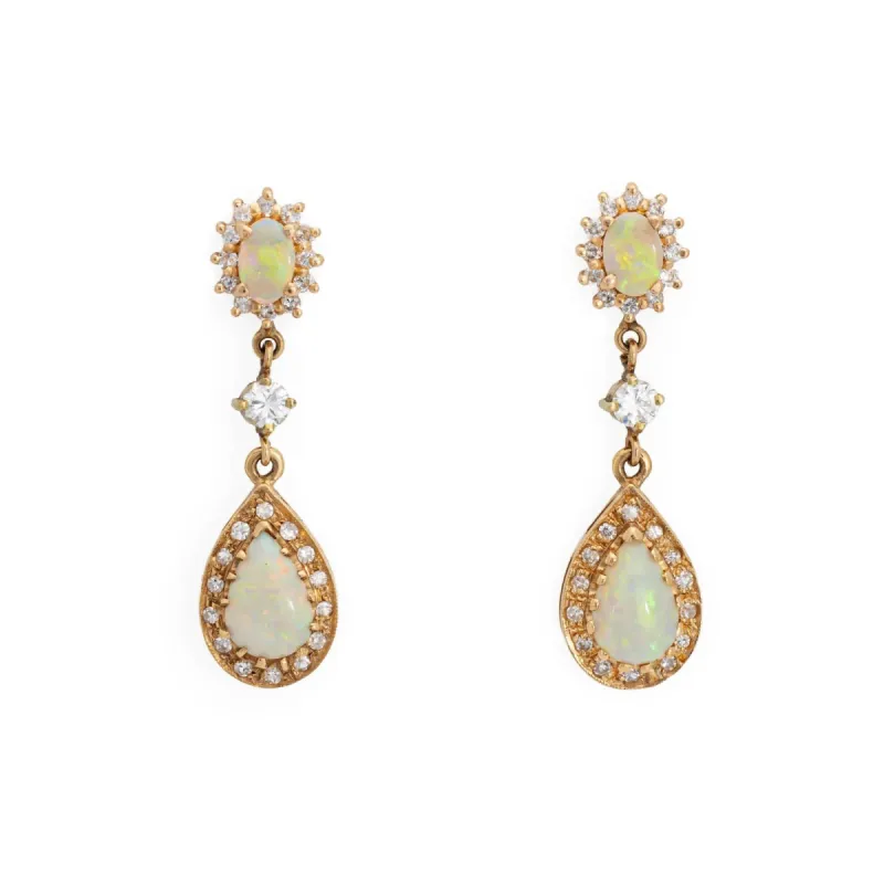 Boucles d'oreilles pendantes Opale Diamant vintage or jaune sold by 58 Facettes