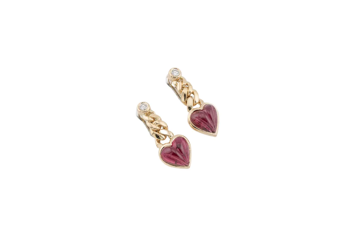 Boucles d'oreilles coeur rubis diamants sold by 58 Facettes