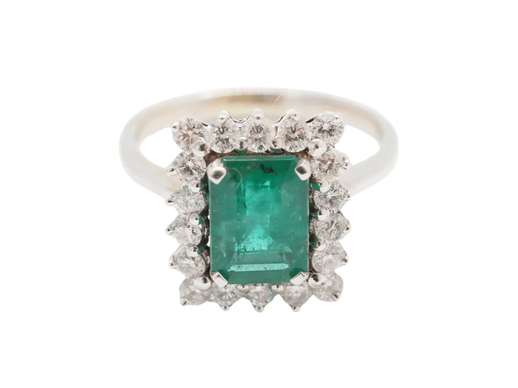 Bague moderne émeraude or blanc sold by 58 Facettes