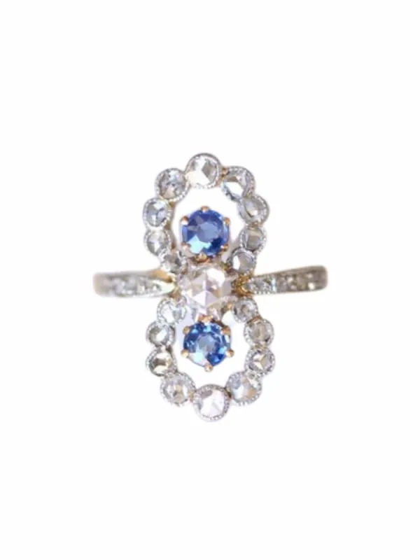 Bague de fiançailles Belle Epoque saphirs et diamants sur or et platine sold by 58 Facettes