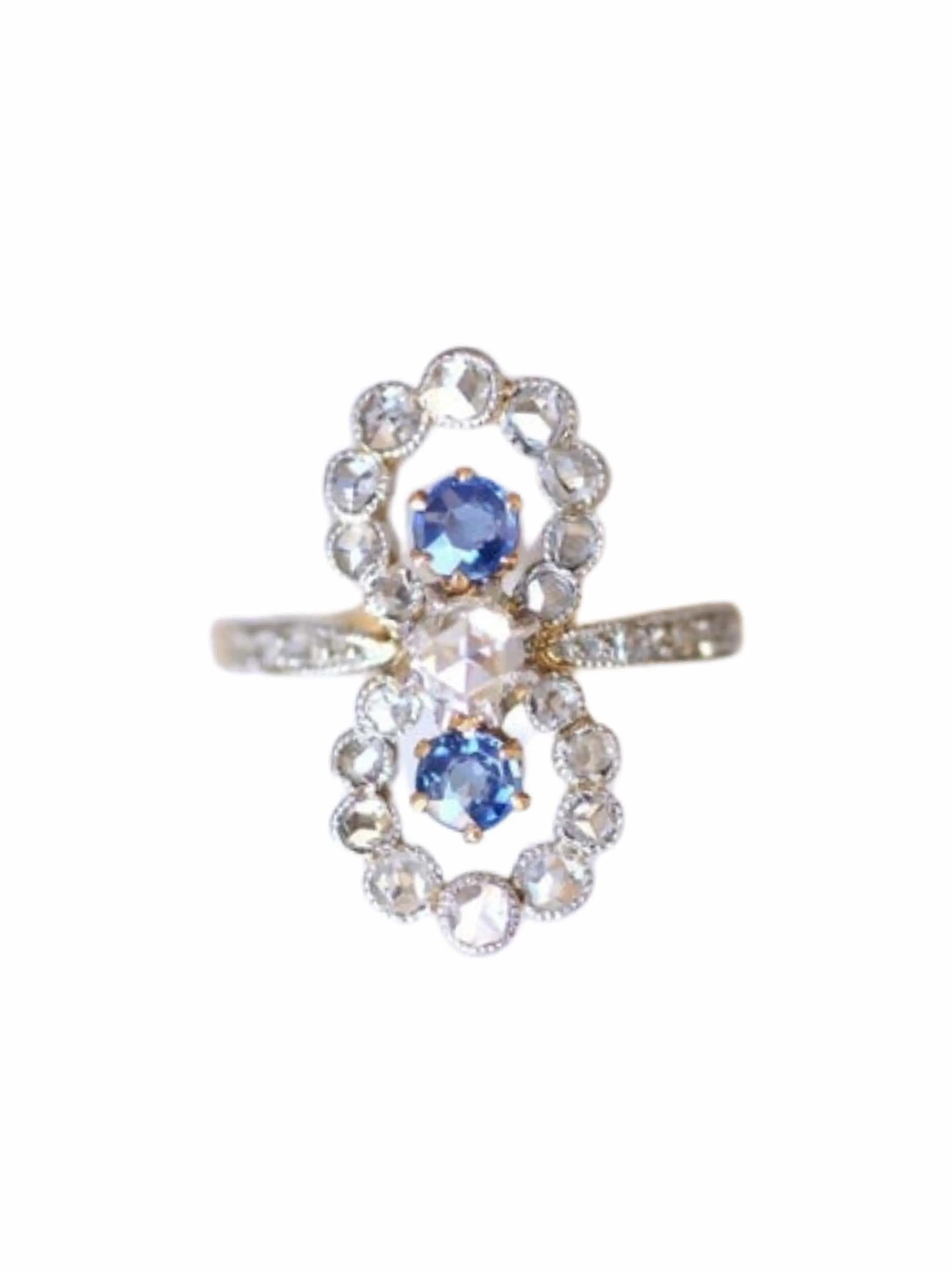 Bague de fiançailles Belle Epoque saphirs et diamants sur or et platine sold by 58 Facettes