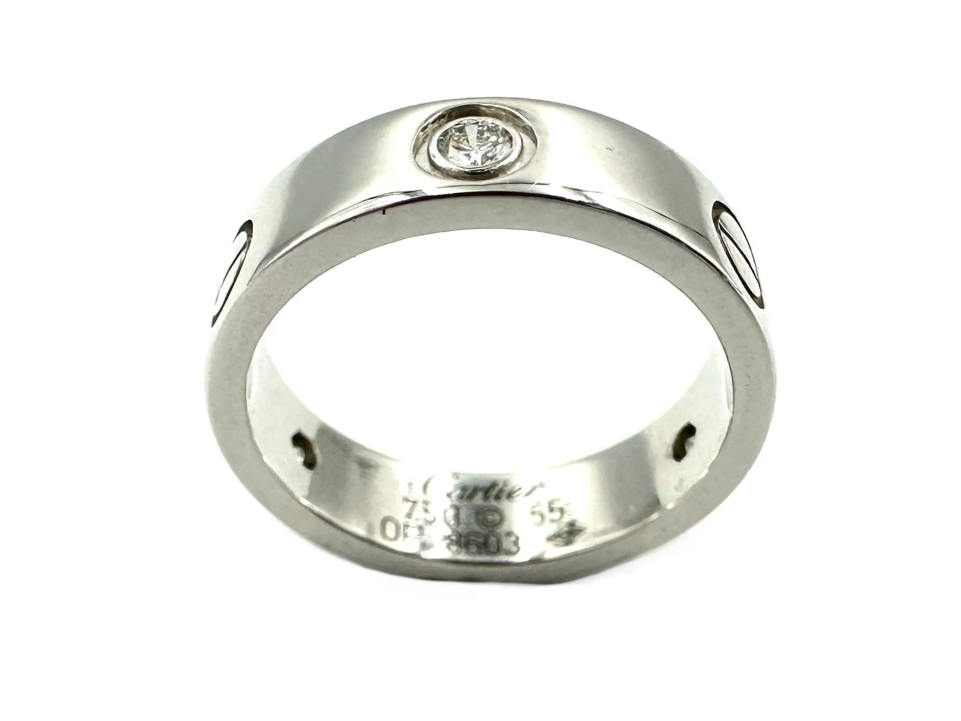 CARTIER. Collection "LOVE", bague en or blanc 18K et 3 diamants sold by 58 Facettes product image thumbnail 5