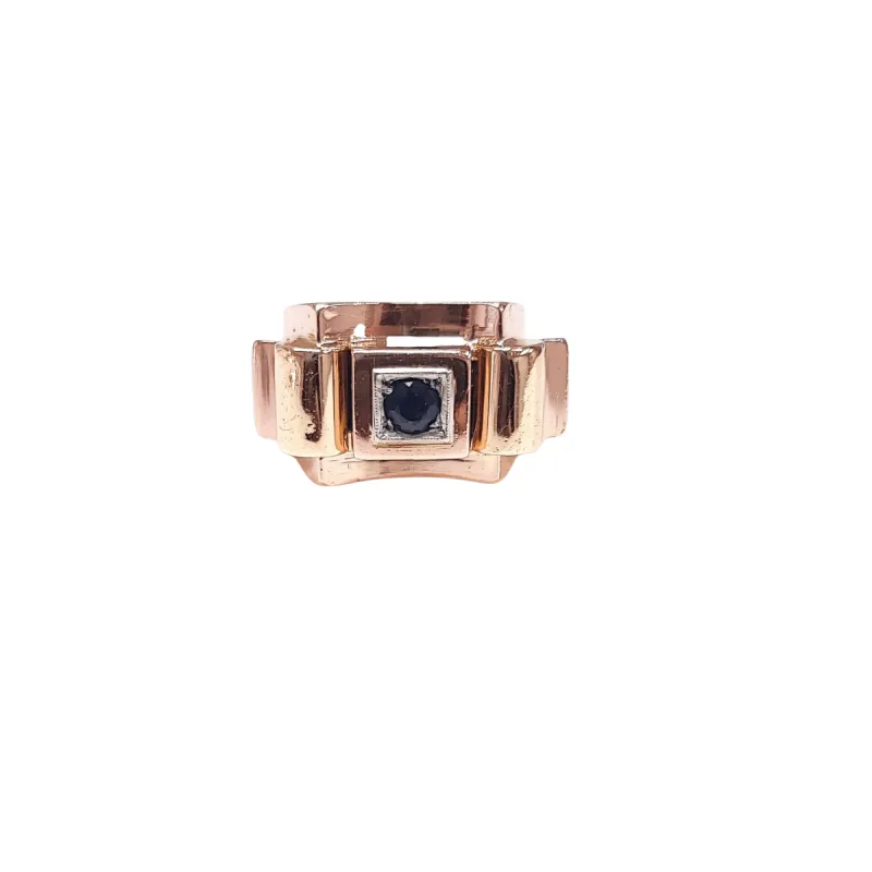 Bague Tank or rose et saphir sold by 58 Facettes