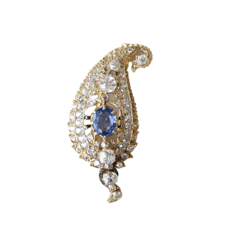 Broche motif cachemire diamants et saphir sold by 58 Facettes