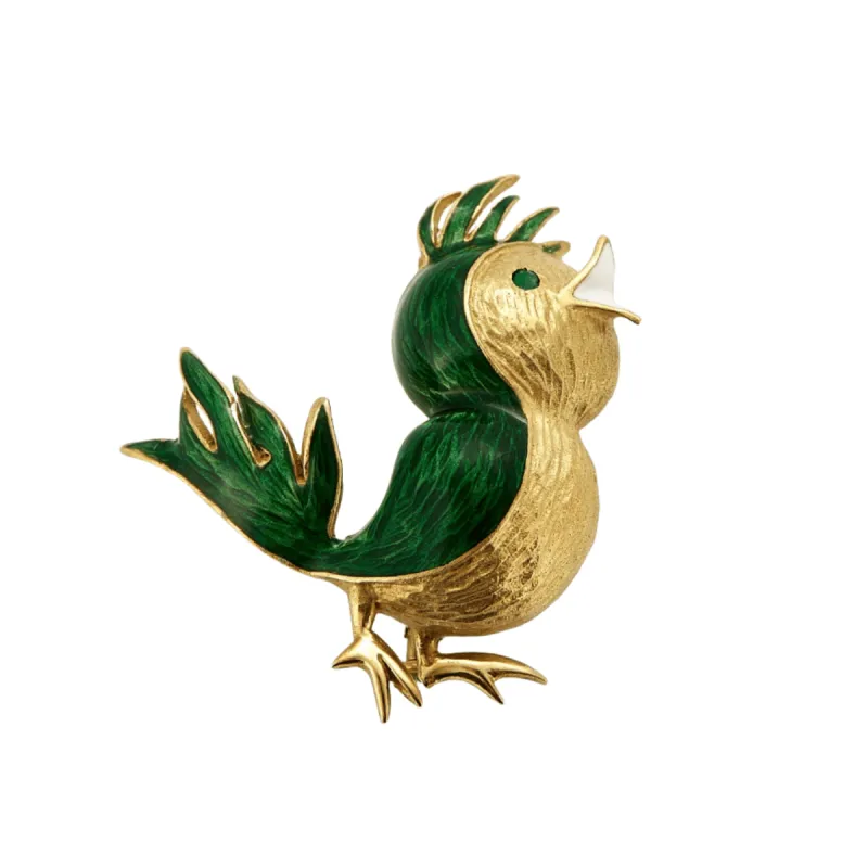 HERMES PARIS - Rare Broche Oiseau émail et or jaune. sold by 58 Facettes