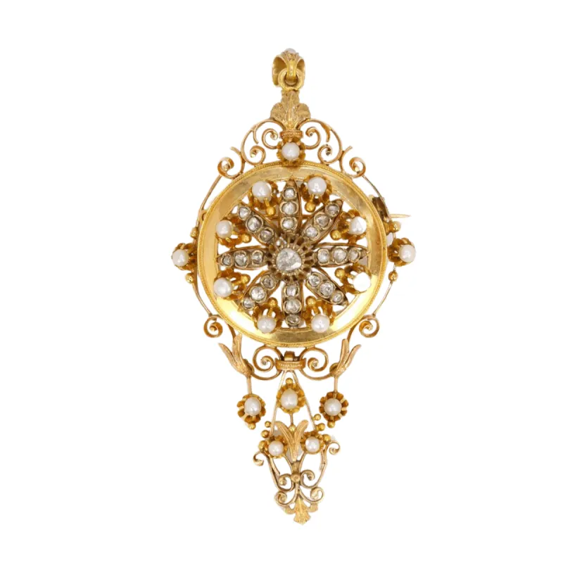 Pendentif Broche Napoléon III diamants et perles fines sold by 58 Facettes
