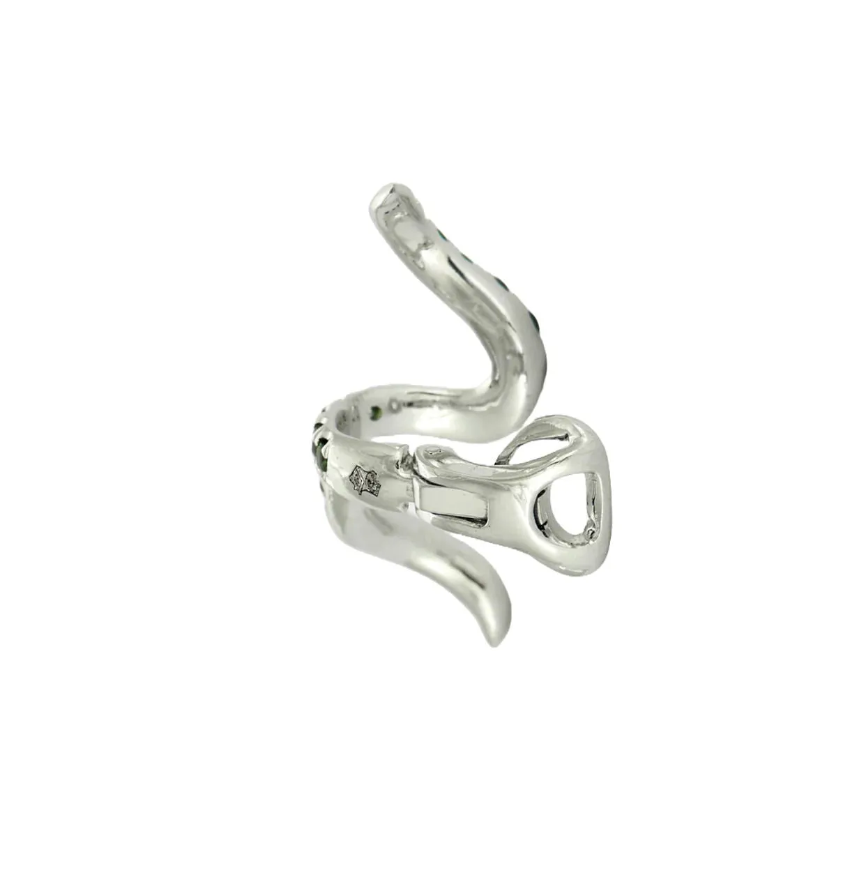 Boucles d'oreilles dépareillées tentaculaires en or blanc 18k, émeraudes et perle sold by 58 Facettes product image thumbnail 5