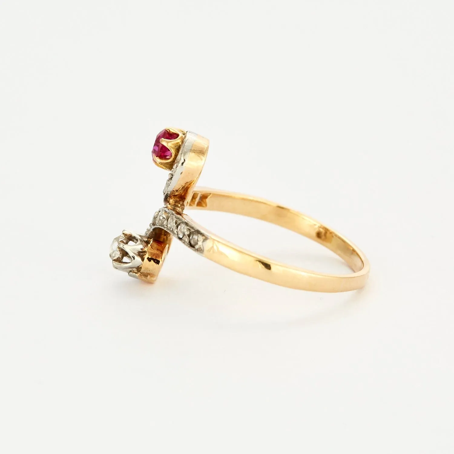 Bague - "Toi & Moi" rubis de synthèse et diamants sold by 58 Facettes product image thumbnail 4