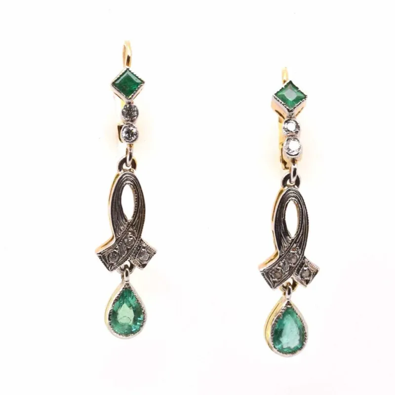 Boucles d'oreilles Or jaune Platine Emeraudes Diamants sold by 58 Facettes